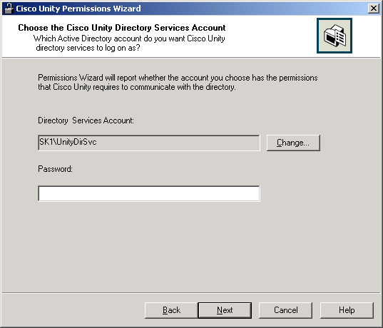 Choose the Cisco Unity Directory Services Account