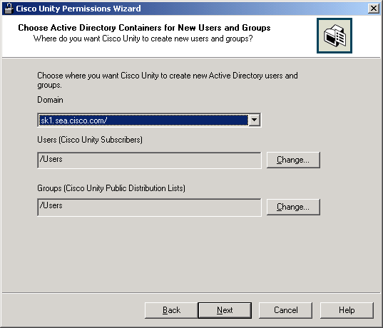 Choose Active Directory Containers for New Users and Groups