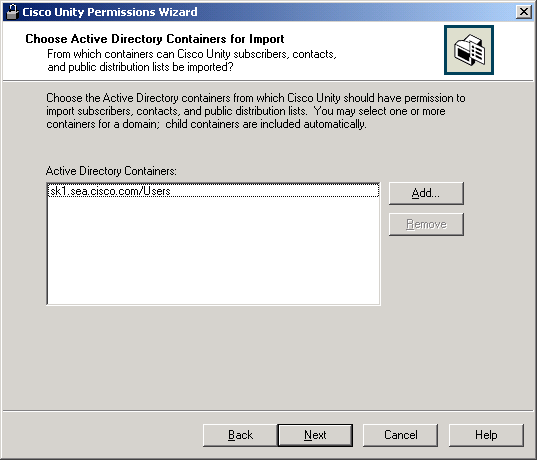 Choose Active Directory Containers for Import