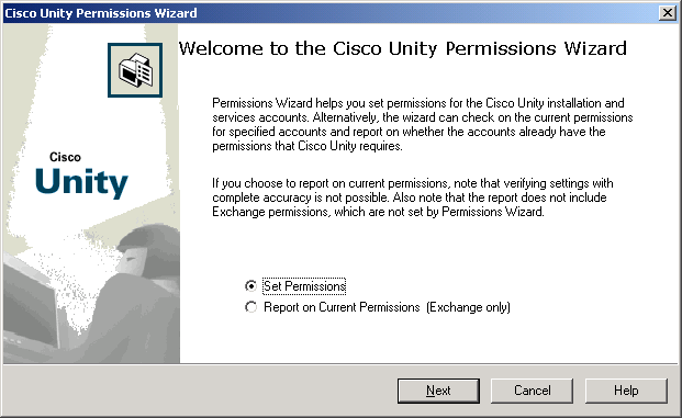 Welcome to the Cisco Unity Permissions Wizard