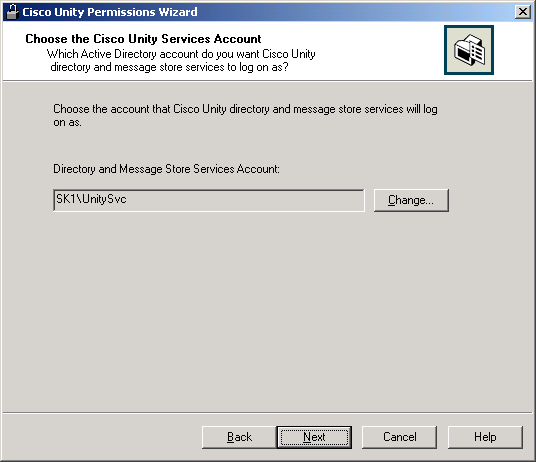 Choose the Cisco Unity Services Account