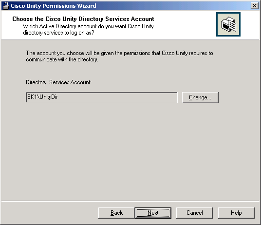 Choose the Cisco Unity Directory Services Account