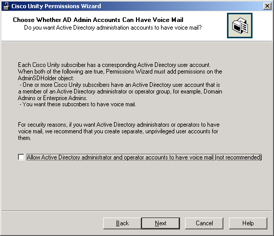 Choose Whether Active Directory Admin Accounts Can Have Voice Mail