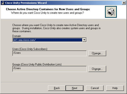 Choose Active Directory Containers for New Users and Groups